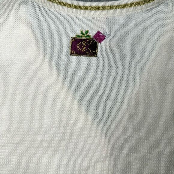 Holiday Christmas Ugly Sweater Vest Women's Large White Embellished Button Front - Picture 9 of 9